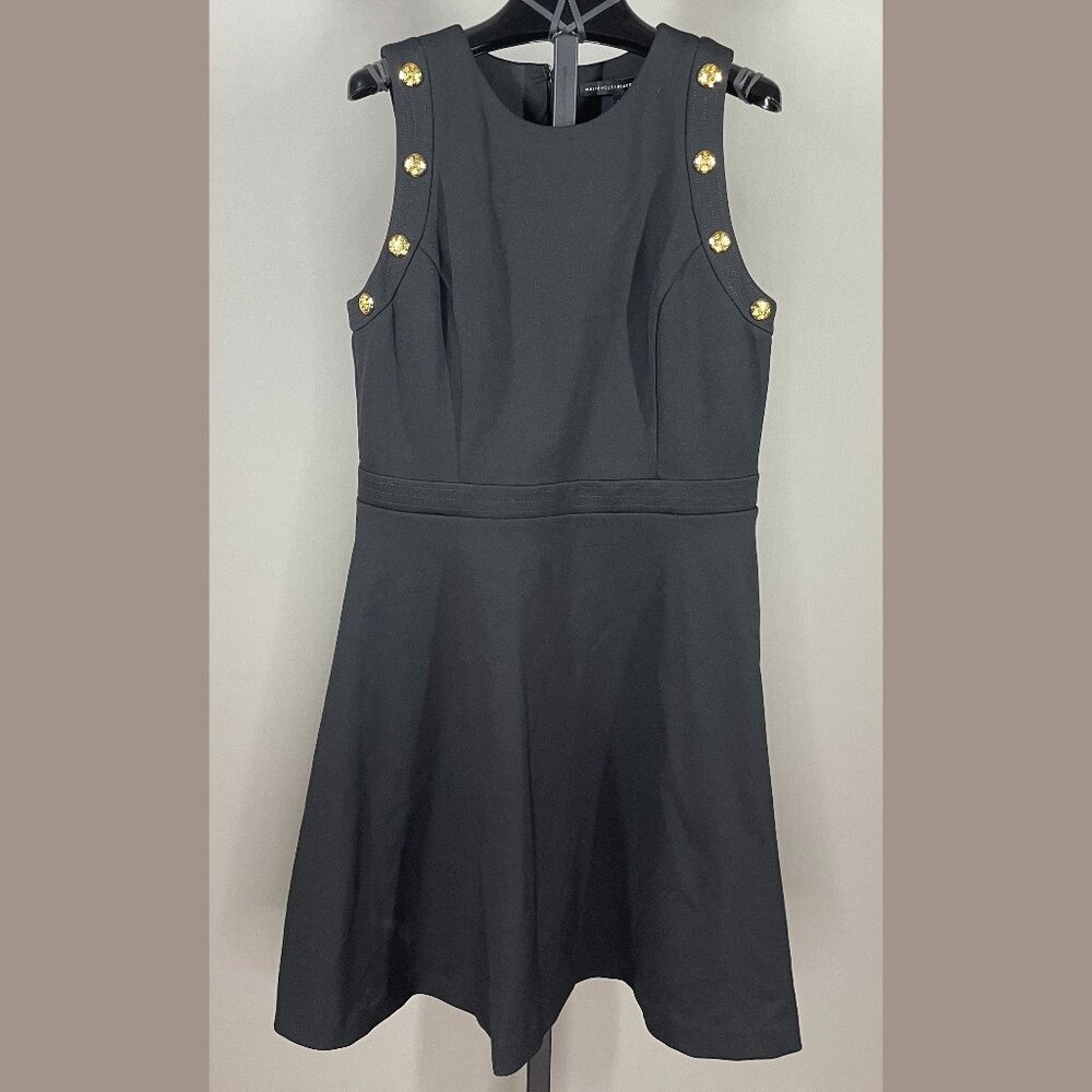 White House Black Market Sleeveless Black Dress with Gold Buttons